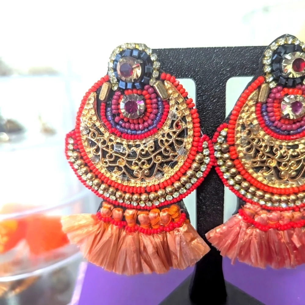 Elegant Multicolor Beaded Fringed Boho Earrings